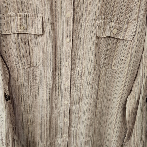 NWOT - Coldwater Creek Pink Striped Linen Button Down Camp Shirt - Size 1X - Picture 4 of 10